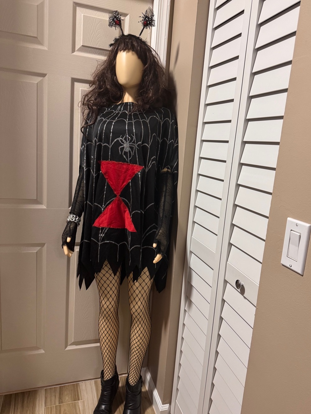 Women's Black Widow Spider-Web Knit Cape Custom handmade Halloween costume.